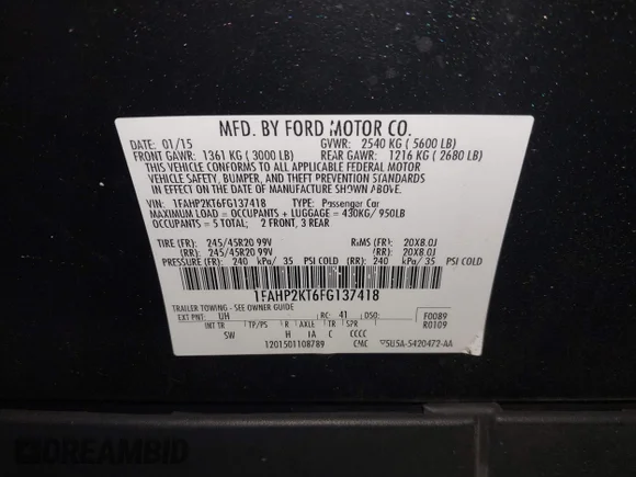 ✅ 2015 Ford Taurus SHO • VIN: 1FAHP2KT6FG137418 • Лот: 45367295. Опубликован ранее на IAAI с пробегом 140 568 миль. Бесплатный доступ к архиву аукционных продаж из США и подробный отчёт об истории автомобиля на DreamBid. Изображение 9.