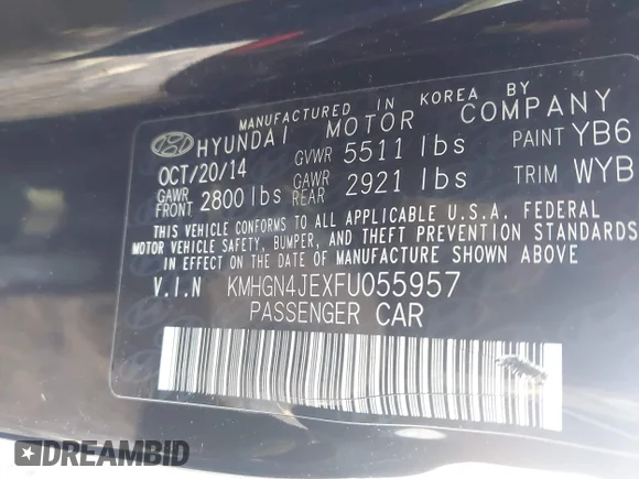 ✅ 2015 Hyundai Genesis 3.8L • VIN: KMHGN4JEXFU055957 • Lot: 42491430. Wystawiony na IAAI z przebiegiem 125 965 mil. Bezpłatny archiwum sprzedaży aukcyjnych z USA i szczegółowy raport historii pojazdu na DreamBid. Zdjęcie 9.