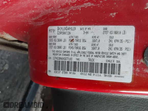✅ 2004 Dodge Dakota Sport • VIN: 1D7HG38N64S677103 • Lot: 41665245. Wystawiony na IAAI z przebiegiem 212 470 mil. Bezpłatny archiwum sprzedaży aukcyjnych z USA i szczegółowy raport historii pojazdu na DreamBid. Zdjęcie 9.