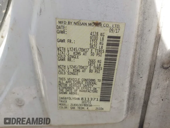 ✅ 2017 Nissan NV Cargo S • VIN: 1N6BF0LY6HN811371 • Lot: 41918786. Wystawiony na IAAI z przebiegiem 200 991 mil. Bezpłatny archiwum sprzedaży aukcyjnych z USA i szczegółowy raport historii pojazdu na DreamBid. Zdjęcie 9.