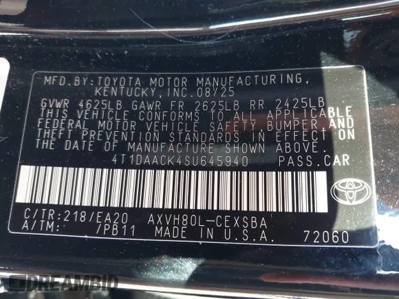 ✅ 2025 Toyota Camry SE • VIN: 4T1DAACK4SU645940 • Lot: 44194082. Wystawiony na IAAI z przebiegiem 3 362 mil. Bezpłatny archiwum sprzedaży aukcyjnych z USA i szczegółowy raport historii pojazdu na DreamBid. Zdjęcie 9.