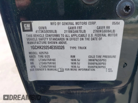 ✅ 2004 Chevrolet Silverado 2500HD LT • VIN: 1GCHK29254E350326 • Lot: 44683078. Wystawiony na IAAI z przebiegiem 272 115 mil. Bezpłatny archiwum sprzedaży aukcyjnych z USA i szczegółowy raport historii pojazdu na DreamBid. Zdjęcie 9.