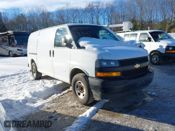✅ 2019 Chevrolet Express Cargo • VIN: 1GCWGAF17K1372458 • Lot: 43739829. Listed on IAAI with 208,679 mi. Free auction sales archive from the USA and detailed vehicle history report at DreamBid. Image 1.