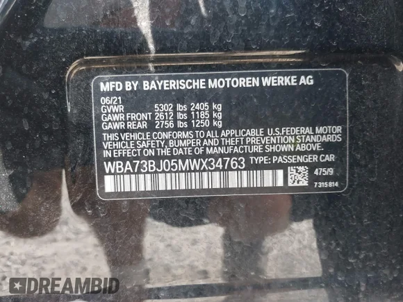 ✅ 2021 BMW 5 Series 540i xDrive • VIN: WBA73BJ05MWX34763 • Lot: 42846623. Wystawiony na IAAI z przebiegiem Nie podano. Bezpłatny archiwum sprzedaży aukcyjnych z USA i szczegółowy raport historii pojazdu na DreamBid. Zdjęcie 9.