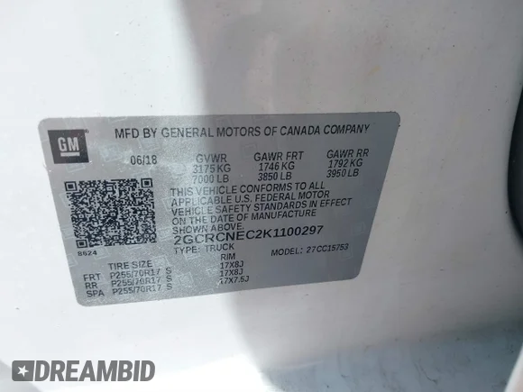 ✅ 2019 Chevrolet Silverado 1500 Work Truck • VIN: 2GCRCNEC2K1100297 • Lot: 41865980. Wystawiony na IAAI z przebiegiem 152 201 mil. Bezpłatny archiwum sprzedaży aukcyjnych z USA i szczegółowy raport historii pojazdu na DreamBid. Zdjęcie 9.