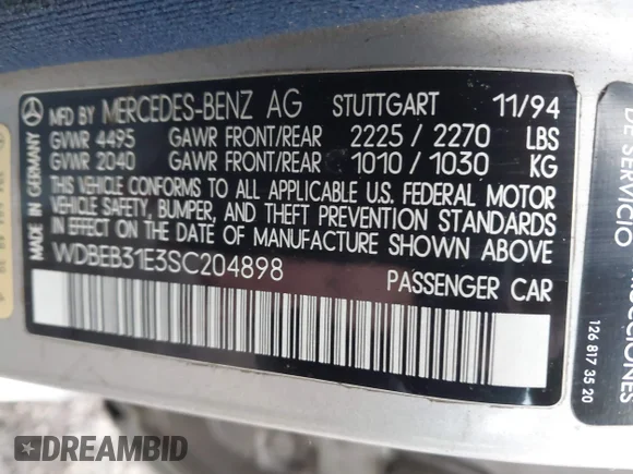 ✅ 1995 Mercedes-Benz E 320 • VIN: WDBEB31E3SC204898 • Лот: 44170578. Опубліковано раніше на IAAI з пробігом 243 001 миль. Безкоштовний доступ до архіву аукціонних продажів зі США та докладний звіт про історію автомобіля на DreamBid. Зображення 9.