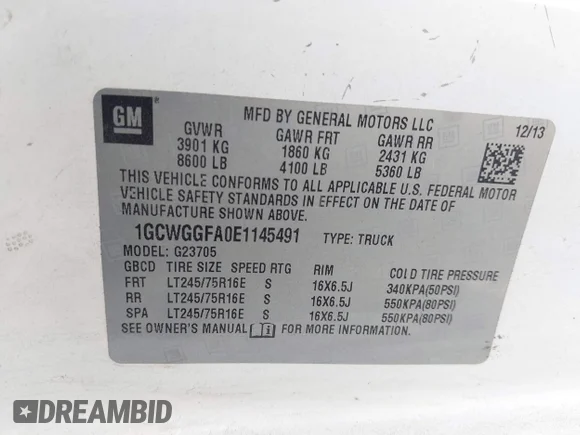 ✅ 2014 Chevrolet Express Cargo • VIN: 1GCWGGFA0E1145491 • Lot: 45112080. Listed on IAAI with 273,340 mi. Free auction sales archive from the USA and detailed vehicle history report at DreamBid. Image 9.