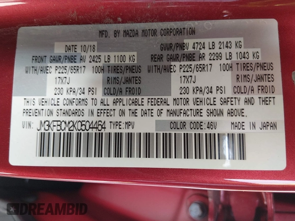 ✅ 2019 Mazda CX-5 Touring • VIN: JM3KFBCM2K0504464 • Lot: 44163460. Wystawiony na IAAI z przebiegiem 38 405 mil. Bezpłatny archiwum sprzedaży aukcyjnych z USA i szczegółowy raport historii pojazdu na DreamBid. Zdjęcie 9.
