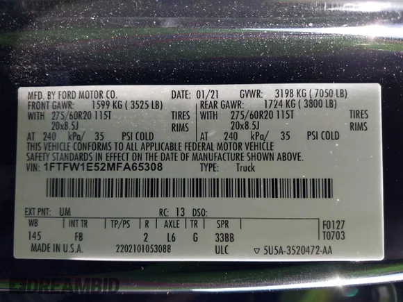 ✅ 2021 Ford F-150 XL • VIN: 1FTFW1E52MFA65308 • Лот: 43265341. Опубліковано раніше на IAAI з пробігом 100 926 миль. Безкоштовний доступ до архіву аукціонних продажів зі США та докладний звіт про історію автомобіля на DreamBid. Зображення 9.
