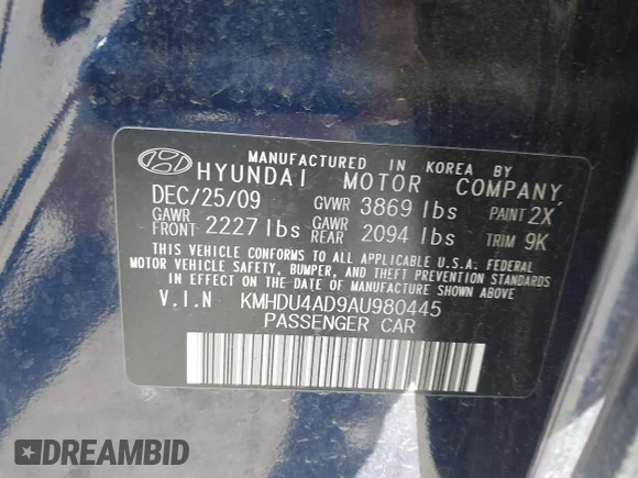 ✅ 2010 Hyundai Elantra GLS • VIN: KMHDU4AD9AU980445 • Lot: 45270766. Wystawiony na IAAI z przebiegiem 64 254 mil. Bezpłatny archiwum sprzedaży aukcyjnych z USA i szczegółowy raport historii pojazdu na DreamBid. Zdjęcie 9.