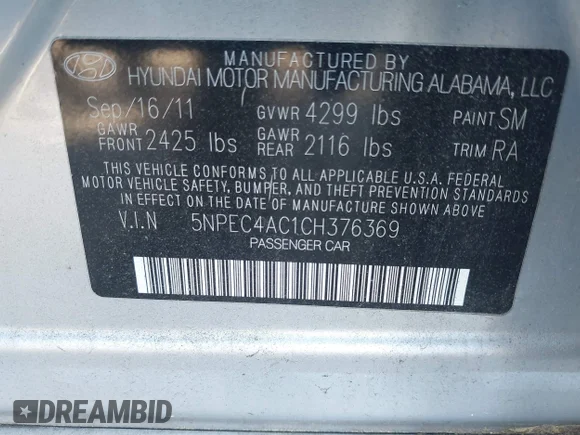 ✅ 2012 Hyundai Sonata Limited • VIN: 5NPEC4AC1CH376369 • Лот: 45275770. Опубликован ранее на IAAI с пробегом 59 171 миль. Бесплатный доступ к архиву аукционных продаж из США и подробный отчёт об истории автомобиля на DreamBid. Изображение 9.