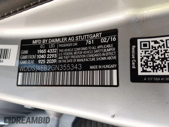 ✅ 2016 Mercedes-Benz CLA 250 • VIN: WDDSJ4EB2GN355343 • Lot: 44712368. Listed on IAAI with 72,114 mi. Free auction sales archive from the USA and detailed vehicle history report at DreamBid. Image 9.