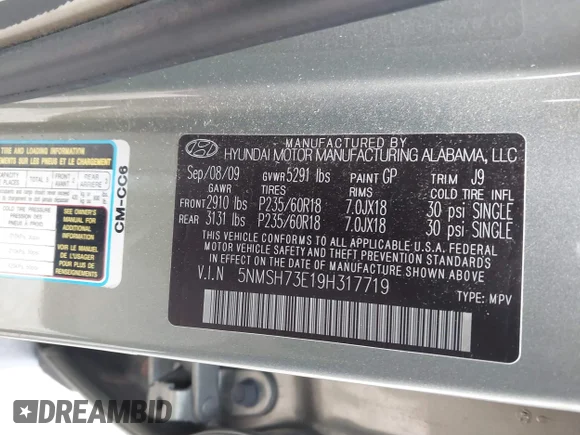✅ 2009 Hyundai Santa Fe Limited • VIN: 5NMSH73E19H317719 • Lot: 44808730. Wystawiony na IAAI z przebiegiem 161 877 mil. Bezpłatny archiwum sprzedaży aukcyjnych z USA i szczegółowy raport historii pojazdu na DreamBid. Zdjęcie 9.