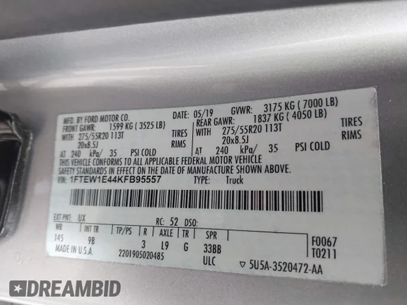 ✅ 2019 Ford F-150 Lariat • VIN: 1FTEW1E44KFB95557 • Lot: 43936914. Wystawiony na IAAI z przebiegiem 133 702 mil. Bezpłatny archiwum sprzedaży aukcyjnych z USA i szczegółowy raport historii pojazdu na DreamBid. Zdjęcie 9.