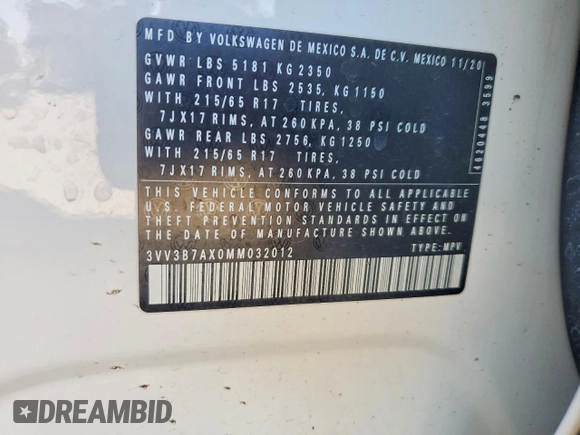 ✅ 2021 Volkswagen Tiguan SE • VIN: 3VV3B7AX0MM032012 • Lot: 76870025. Wystawiony na Copart z przebiegiem 33 819 mil. Bezpłatny archiwum sprzedaży aukcyjnych z USA i szczegółowy raport historii pojazdu na DreamBid. Zdjęcie 13.