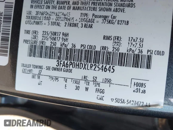 ✅ 2020 Ford Fusion SE • VIN: 3FA6P0HDXLR254645 • Lot: 44720421. Wystawiony na IAAI z przebiegiem 83 521 mil. Bezpłatny archiwum sprzedaży aukcyjnych z USA i szczegółowy raport historii pojazdu na DreamBid. Zdjęcie 9.