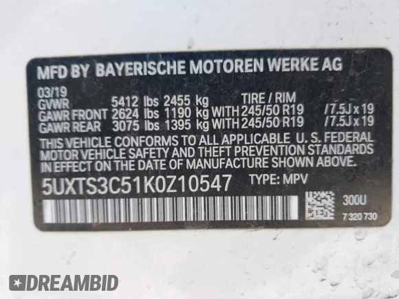 ✅ 2019 BMW X3 M40i • VIN: 5UXTS3C51K0Z10547 • Lot: 43795727. Listed on IAAI with 133,168 mi. Free auction sales archive from the USA and detailed vehicle history report at DreamBid. Image 9.
