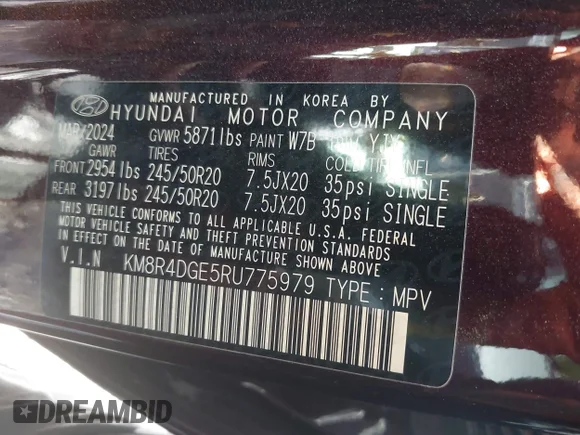 ✅ 2024 Hyundai Palisade SEL • VIN: KM8R4DGE5RU775979 • Lot: 43585311. Wystawiony na IAAI z przebiegiem 11 345 mil. Bezpłatny archiwum sprzedaży aukcyjnych z USA i szczegółowy raport historii pojazdu na DreamBid. Zdjęcie 9.