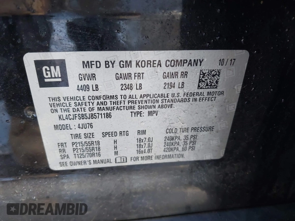 ✅ 2018 Buick Encore Preferred II • VIN: KL4CJFSB5JB571186 • Lot: 44113717. Wystawiony na IAAI z przebiegiem 73 884 mil. Bezpłatny archiwum sprzedaży aukcyjnych z USA i szczegółowy raport historii pojazdu na DreamBid. Zdjęcie 9.