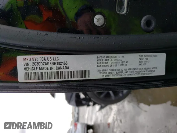 ✅ 2022 Dodge Challenger SXT • VIN: 2C3CDZAG8NH182166 • Лот: 37033443. Опубліковано раніше на Copart з пробігом 5 301 миль. Безкоштовний доступ до архіву аукціонних продажів зі США та докладний звіт про історію автомобіля на DreamBid. Зображення 15.