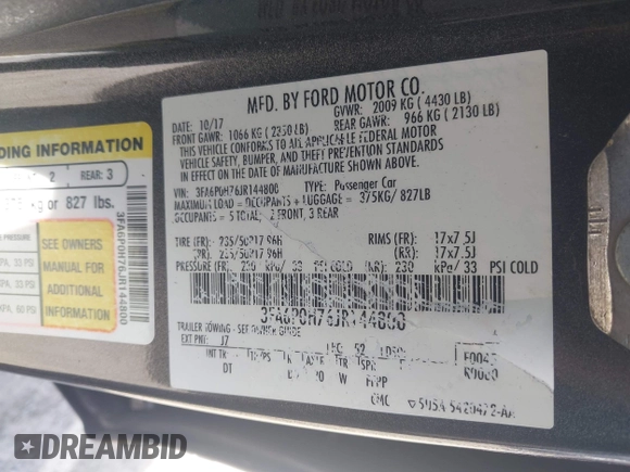 ✅ 2018 Ford Fusion SE • VIN: 3FA6P0H76JR144800 • Lot: 45126032. Wystawiony na IAAI z przebiegiem 122 317 mil. Bezpłatny archiwum sprzedaży aukcyjnych z USA i szczegółowy raport historii pojazdu na DreamBid. Zdjęcie 9.