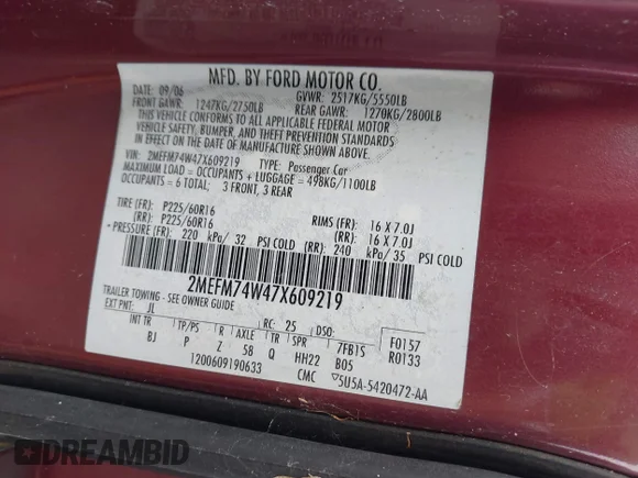 ✅ 2007 Mercury Grand Marquis GS • VIN: 2MEFM74W47X609219 • Лот: 45393695. Опубликован ранее на IAAI с пробегом Не указан. Бесплатный доступ к архиву аукционных продаж из США и подробный отчёт об истории автомобиля на DreamBid. Изображение 9.