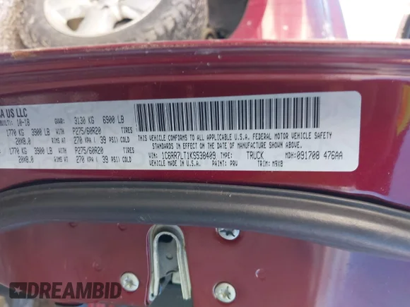 ✅ 2019 Ram 1500 Big Horn • VIN: 1C6RR7LT1KS538409 • Лот: 44110351. Опубліковано раніше на IAAI з пробігом 49 962 миль. Безкоштовний доступ до архіву аукціонних продажів зі США та докладний звіт про історію автомобіля на DreamBid. Зображення 9.