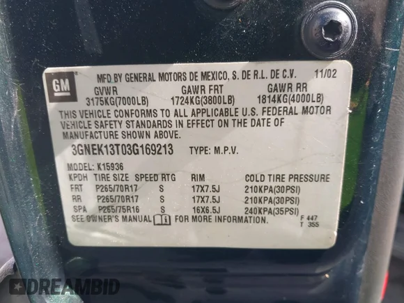 ✅ 2003 Chevrolet Avalanche • VIN: 3GNEK13T03G169213 • Lot: 44408528. Wystawiony na IAAI z przebiegiem 220 564 mil. Bezpłatny archiwum sprzedaży aukcyjnych z USA i szczegółowy raport historii pojazdu na DreamBid. Zdjęcie 9.