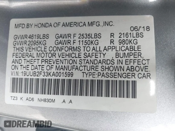 ✅ 2019 Acura TLX • VIN: 19UUB2F33KA001599 • Lot: 43190250. Wystawiony na IAAI z przebiegiem 105 295 mil. Bezpłatny archiwum sprzedaży aukcyjnych z USA i szczegółowy raport historii pojazdu na DreamBid. Zdjęcie 9.