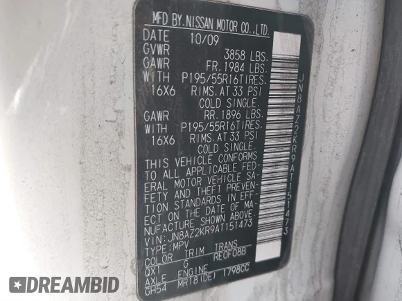 ✅ 2010 Nissan Cube S • VIN: JN8AZ2KR9AT151473 • Lot: 41125580. Wystawiony na IAAI z przebiegiem 143 957 mil. Bezpłatny archiwum sprzedaży aukcyjnych z USA i szczegółowy raport historii pojazdu na DreamBid. Zdjęcie 9.