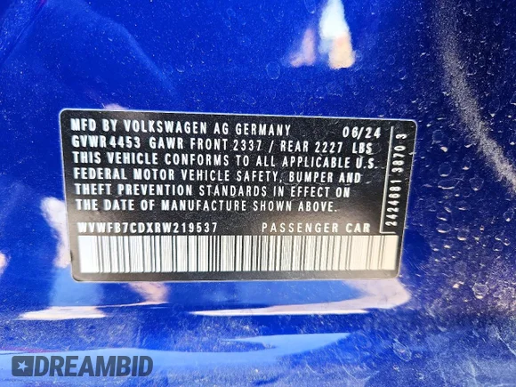 ✅ 2024 Volkswagen Golf R • VIN: WVWFB7CDXRW219537 • Lot: 74762705. Wystawiony na Copart z przebiegiem 9 444 mil. Bezpłatny archiwum sprzedaży aukcyjnych z USA i szczegółowy raport historii pojazdu na DreamBid. Zdjęcie 12.