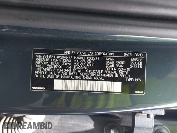 ✅ 2019 Volvo XC40 Inscription • VIN: YV4162UL4K2076442 • Лот: 45366387. Опубліковано раніше на IAAI з пробігом 73 051 миль. Безкоштовний доступ до архіву аукціонних продажів зі США та докладний звіт про історію автомобіля на DreamBid. Зображення 9.