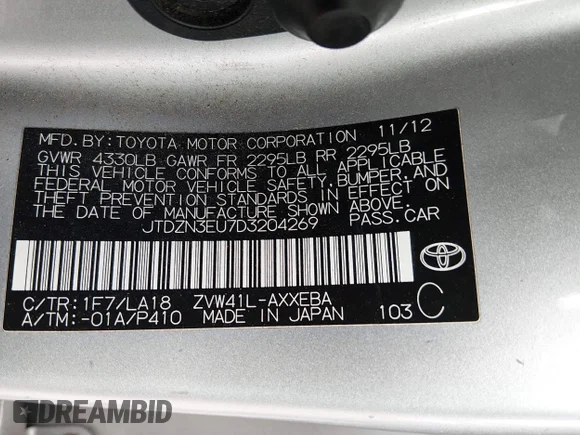 ✅ 2013 Toyota Prius Five • VIN: JTDZN3EU7D3204269 • Lot: 44617096. Wystawiony na IAAI z przebiegiem 179 033 mil. Bezpłatny archiwum sprzedaży aukcyjnych z USA i szczegółowy raport historii pojazdu na DreamBid. Zdjęcie 9.