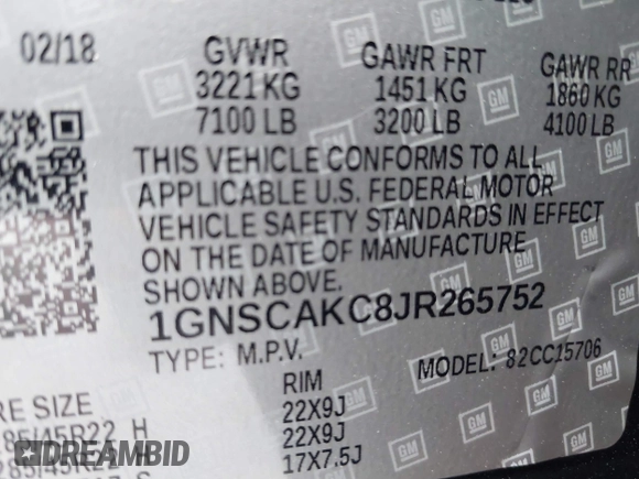 ✅ 2018 Chevrolet Tahoe LS • VIN: 1GNSCAKC8JR265752 • Lot: 39253374. Wystawiony na IAAI z przebiegiem 108 310 mil. Bezpłatny archiwum sprzedaży aukcyjnych z USA i szczegółowy raport historii pojazdu na DreamBid. Zdjęcie 9.