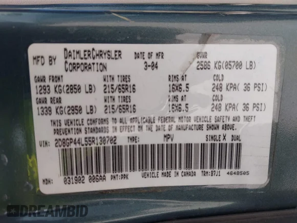 ✅ 2005 Dodge Caravan SXT • VIN: 2D8GP44L55R130702 • Лот: 42090867. Опубліковано раніше на IAAI з пробігом 232 655 миль. Безкоштовний доступ до архіву аукціонних продажів зі США та докладний звіт про історію автомобіля на DreamBid. Зображення 9.