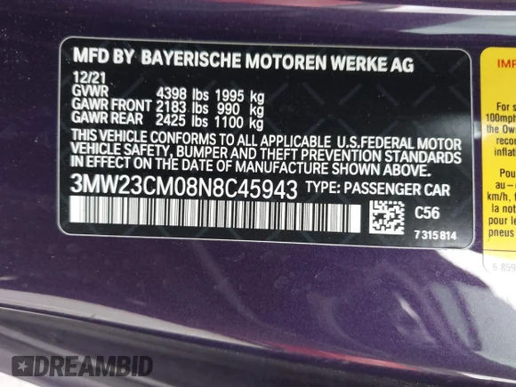 ✅ 2022 BMW 2 Series 230i • VIN: 3MW23CM08N8C45943 • Лот: 44913556. Опубліковано раніше на IAAI з пробігом 57 593 миль. Безкоштовний доступ до архіву аукціонних продажів зі США та докладний звіт про історію автомобіля на DreamBid. Зображення 9.