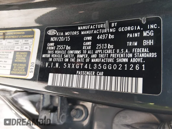 ✅ 2016 Kia Optima LX • VIN: 5XXGT4L35GG021261 • Lot: 45430823. Listed on IAAI with 135,237 mi. Free auction sales archive from the USA and detailed vehicle history report at DreamBid. Image 9.