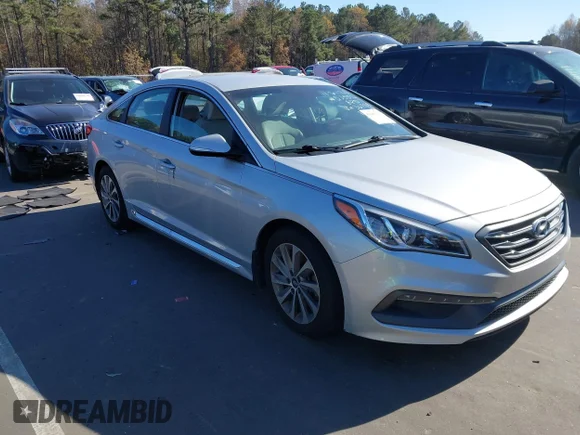 ✅ 2016 Hyundai Sonata Sport • VIN: 5NPE34AF0GH367291 • Lot: 43661170. Listed on IAAI with 81,268 mi. Free auction sales archive from the USA and detailed vehicle history report at DreamBid. Image 1.