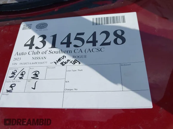 ✅ 2023 Nissan Rogue S • VIN: 5N1BT3AA6PC816577 • Lot: 43145428. Wystawiony na IAAI z przebiegiem 22 658 mil. Bezpłatny archiwum sprzedaży aukcyjnych z USA i szczegółowy raport historii pojazdu na DreamBid. Zdjęcie 11.