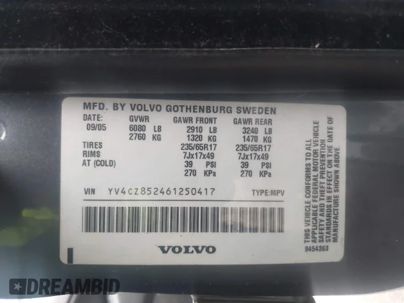 ✅ 2006 Volvo XC90 4.4L V8 • VIN: YV4CZ852461250417 • Lot: 42951980. Wystawiony na IAAI z przebiegiem 173 290 mil. Bezpłatny archiwum sprzedaży aukcyjnych z USA i szczegółowy raport historii pojazdu na DreamBid. Zdjęcie 9.