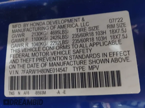 ✅ 2022 Honda CR-V EX-L • VIN: 7FARW1H80NE014547 • Lot: 45222339. Wystawiony na IAAI z przebiegiem 43 559 mil. Bezpłatny archiwum sprzedaży aukcyjnych z USA i szczegółowy raport historii pojazdu na DreamBid. Zdjęcie 9.