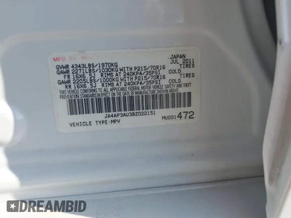 ✅ 2011 Mitsubishi Outlander ES • VIN: JA4AP3AU3BZ022151 • Lot: 45238753. Wystawiony na IAAI z przebiegiem 70 763 mil. Bezpłatny archiwum sprzedaży aukcyjnych z USA i szczegółowy raport historii pojazdu na DreamBid. Zdjęcie 9.