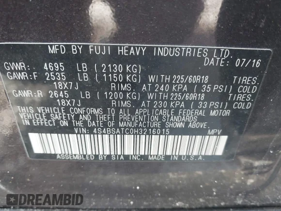 ✅ 2017 Subaru Outback Touring • VIN: 4S4BSATC0H3216015 • Лот: 44318293. Опубліковано раніше на IAAI з пробігом 139 785 миль. Безкоштовний доступ до архіву аукціонних продажів зі США та докладний звіт про історію автомобіля на DreamBid. Зображення 9.