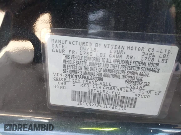 ✅ 2018 Nissan Versa SV • VIN: 3N1CN7AP6JL880390 • Lot: 43805126. Wystawiony na IAAI z przebiegiem 74 387 mil. Bezpłatny archiwum sprzedaży aukcyjnych z USA i szczegółowy raport historii pojazdu na DreamBid. Zdjęcie 9.