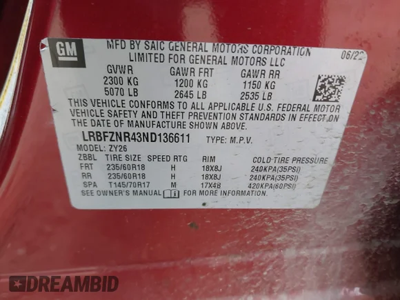 ✅ 2022 Buick Envision Essence • VIN: LRBFZNR43ND136611 • Lot: 41537743. Listed on IAAI with 32,207 mi. Free auction sales archive from the USA and detailed vehicle history report at DreamBid. Image 9.