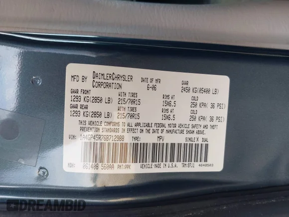 ✅ 2006 Chrysler Town & Country • VIN: 1A4GP45R76B712988 • Lot: 43083160. Wystawiony na IAAI z przebiegiem 60 163 mil. Bezpłatny archiwum sprzedaży aukcyjnych z USA i szczegółowy raport historii pojazdu na DreamBid. Zdjęcie 9.