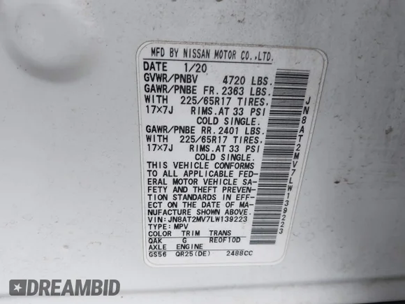 ✅ 2020 Nissan Rogue SV • VIN: JN8AT2MV7LW139223 • Lot: 45189989. Wystawiony na IAAI z przebiegiem 111 673 mil. Bezpłatny archiwum sprzedaży aukcyjnych z USA i szczegółowy raport historii pojazdu na DreamBid. Zdjęcie 9.