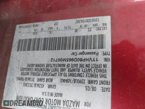 ✅ 2006 Mazda 6 s • VIN: 1YVHP80D965M00712 • Лот: 41606736. Опубліковано раніше на IAAI з пробігом 159 559 миль. Безкоштовний доступ до архіву аукціонних продажів зі США та докладний звіт про історію автомобіля на DreamBid. Зображення 9.