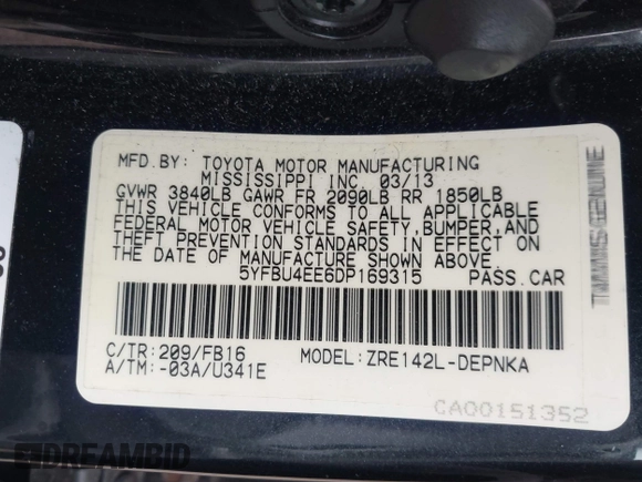 ✅ 2013 Toyota Corolla S • VIN: 5YFBU4EE6DP169315 • Lot: 44114846. Wystawiony na IAAI z przebiegiem 248 900 mil. Bezpłatny archiwum sprzedaży aukcyjnych z USA i szczegółowy raport historii pojazdu na DreamBid. Zdjęcie 9.