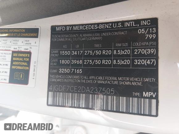 ✅ 2013 Mercedes-Benz GL 450 • VIN: 4JGDF7CE2DA237505 • Лот: 44972124. Опубликован ранее на IAAI с пробегом 166 167 миль. Бесплатный доступ к архиву аукционных продаж из США и подробный отчёт об истории автомобиля на DreamBid. Изображение 9.